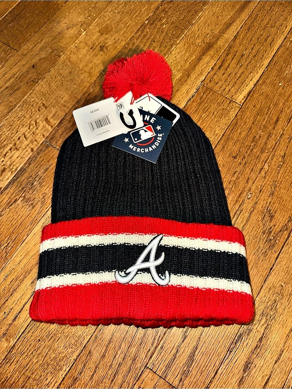 Fan Favorite MLB Atlanta Braves Striped Pom-Pom Beanie NWT